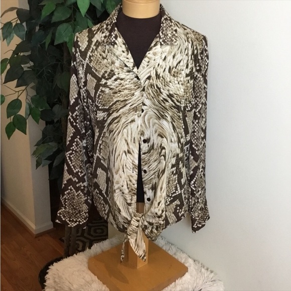 MICHAEL Michael Kors Button down blouse Womans size medium tie front lon… - Picture 1 of 12